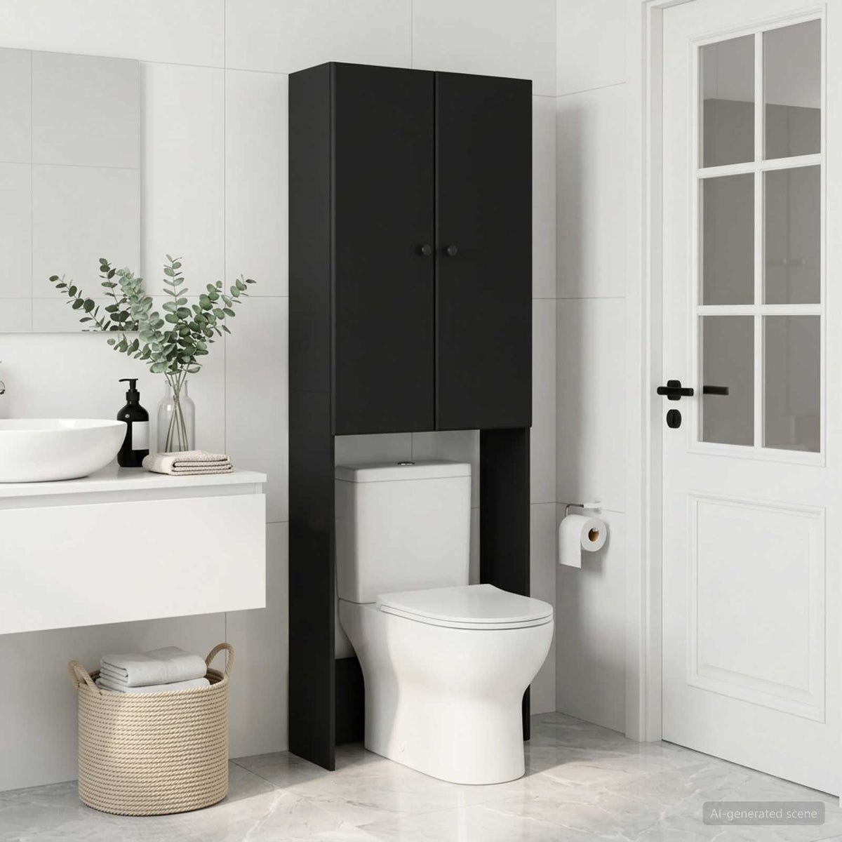 Vidaxl toiletkast breda zwart 66 x 25,5 x 190 cm bewerkt hout