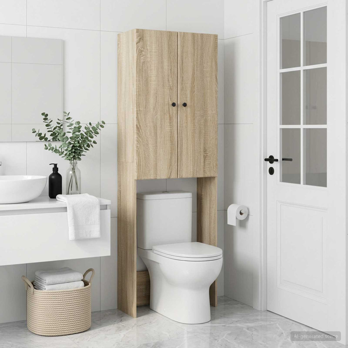 Vidaxl toiletkast breda sonoma eiken 66 x 25,5 x 190 cm bewerkt hout