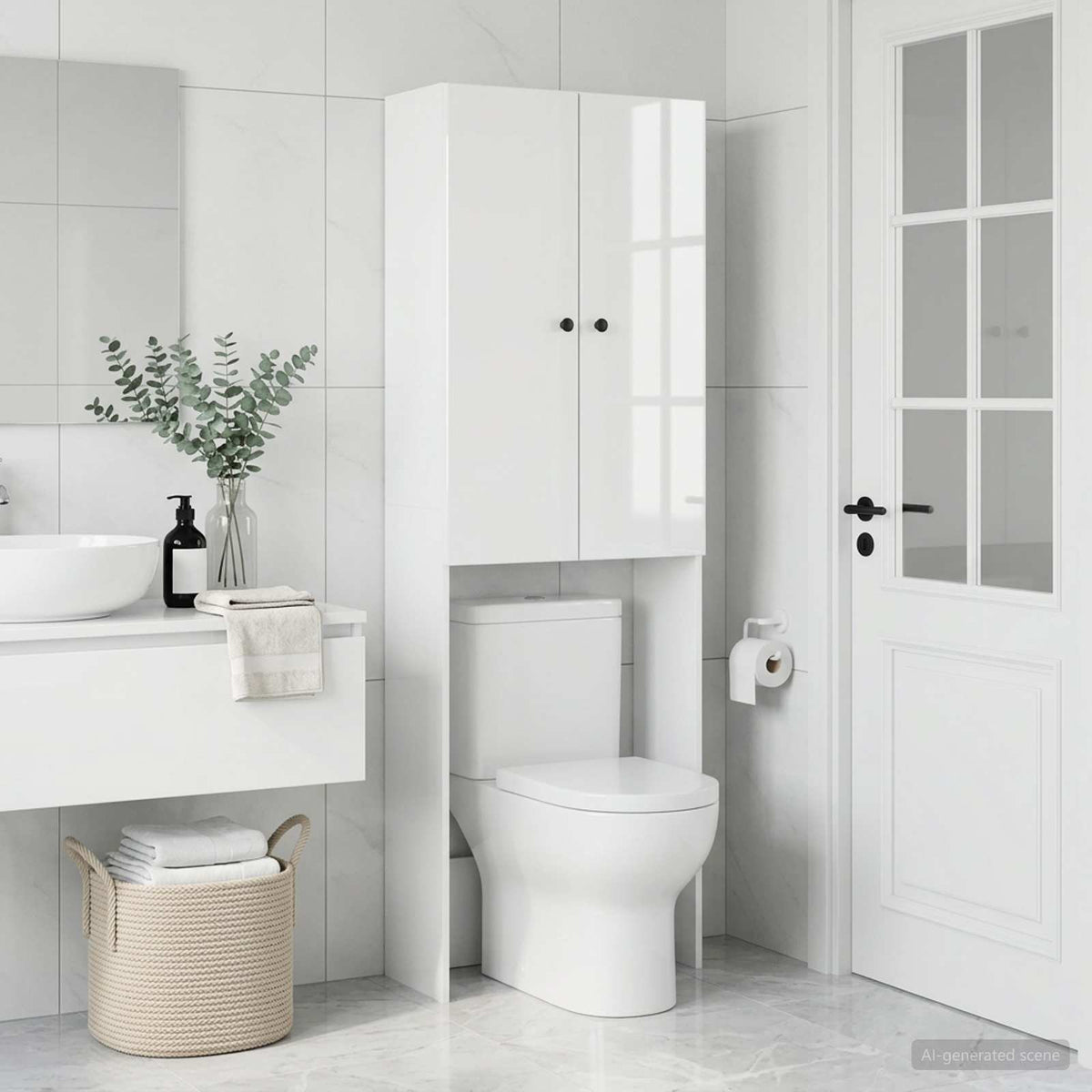 Vidaxl toiletkast breda hoogglans wit 66 x 25,5 x 190 cm bewerkt hout