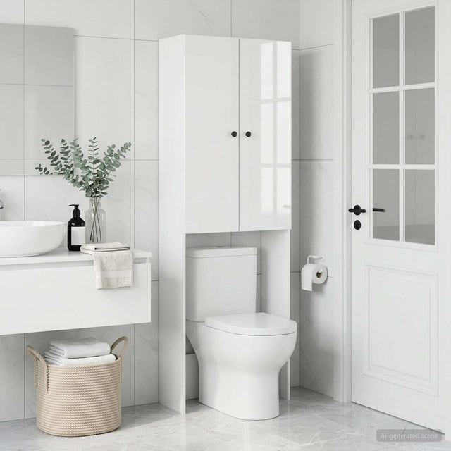 Vidaxl toiletkast breda hoogglans wit 66 x 25,5 x 190 cm bewerkt hout