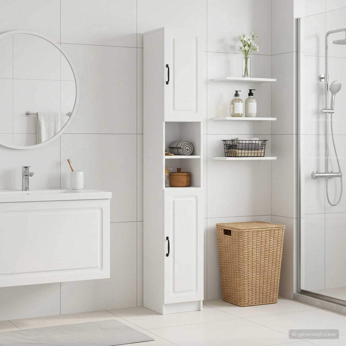 Vidaxl badkamerkast met open plank utrecht wit 30 x 31 x 187 cm