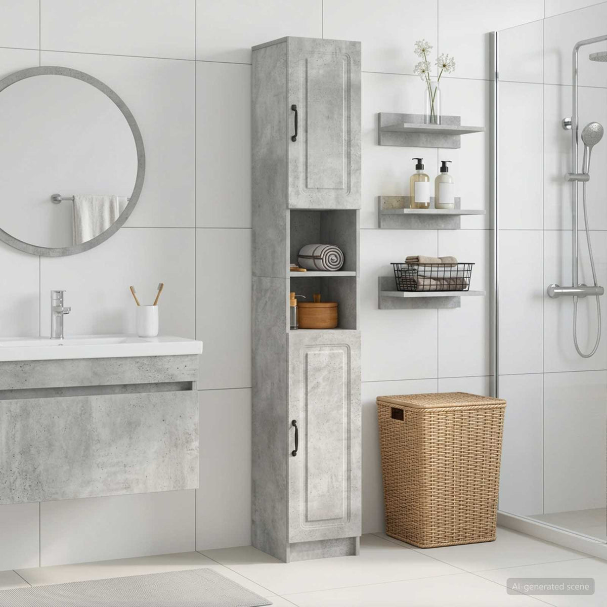 Vidaxl badkamerkast met open plank utrecht betongrijs 30 x 31 x 187 cm