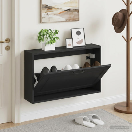 Vidaxl wandgemonteerde schoenkast utrecht 71 x 17 x 43 cm bewerkt hout