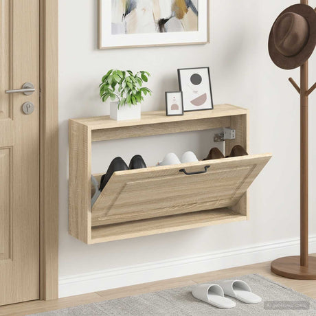 Vidaxl wandgemonteerde schoenkast utrecht 71 x 17 x 43 cm bewerkt hout