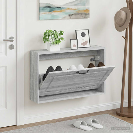 Vidaxl wandgemonteerde schoenkast utrecht 71 x 17 x 43 cm bewerkt hout