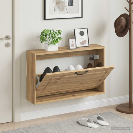 Vidaxl wandgemonteerde schoenkast utrecht 71 x 17 x 43 cm bewerkt hout