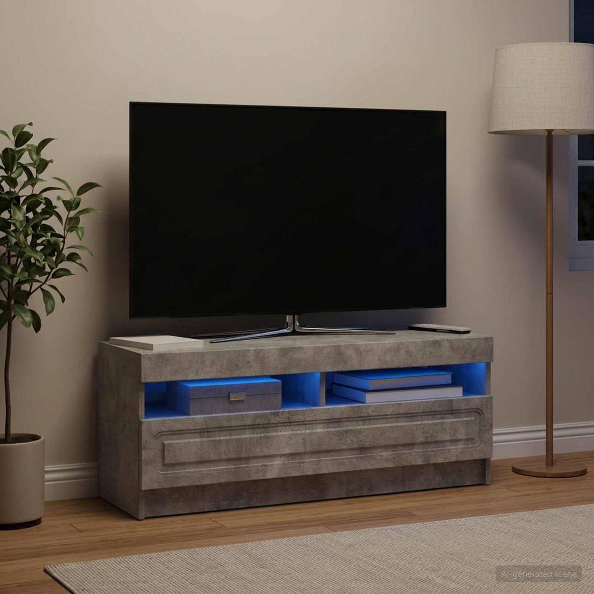 Vidaxl led tv-meubel betongrijs bewerkt hout