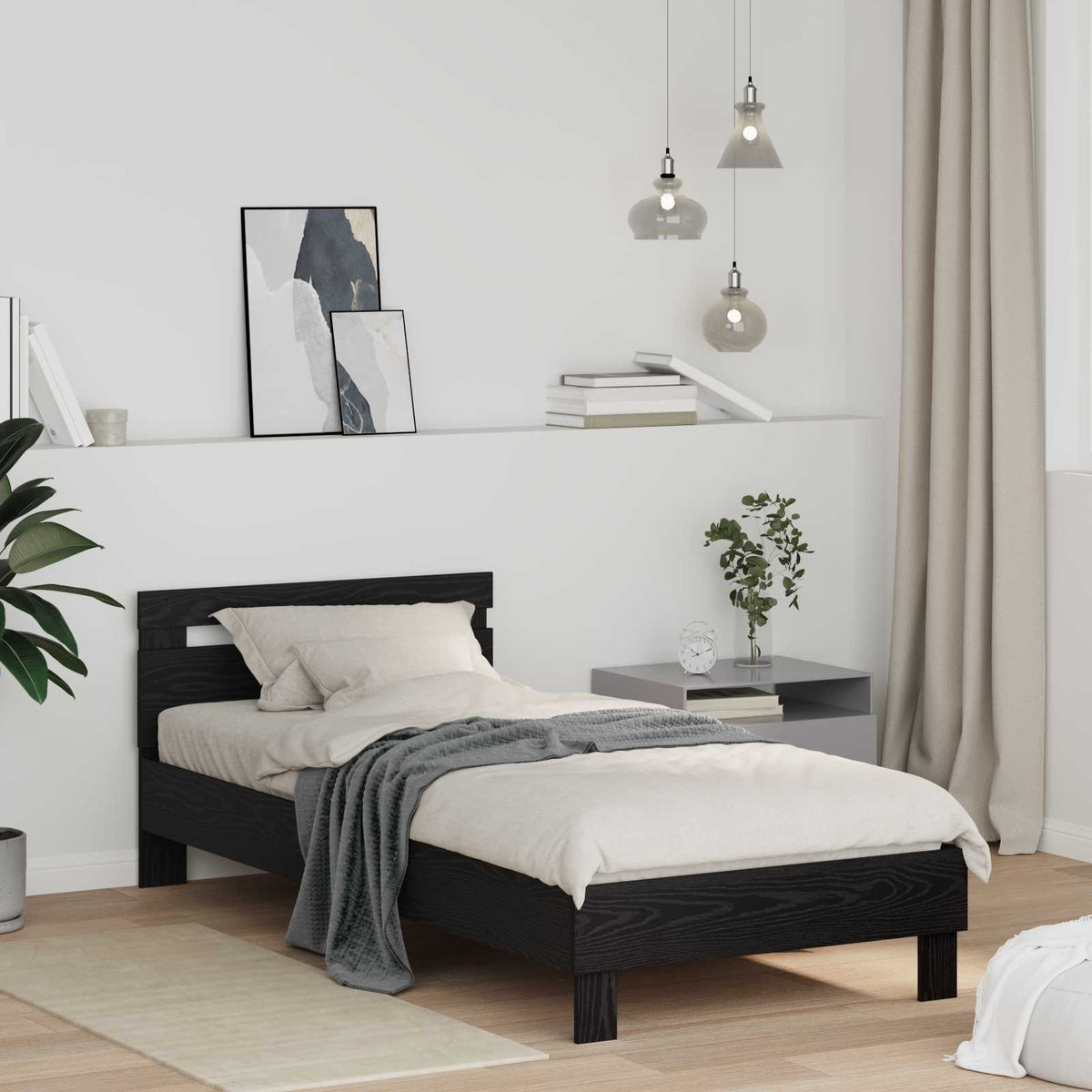 Vidaxl bedframe zwart eiken 98.5 x 200 cm bewerkt hout