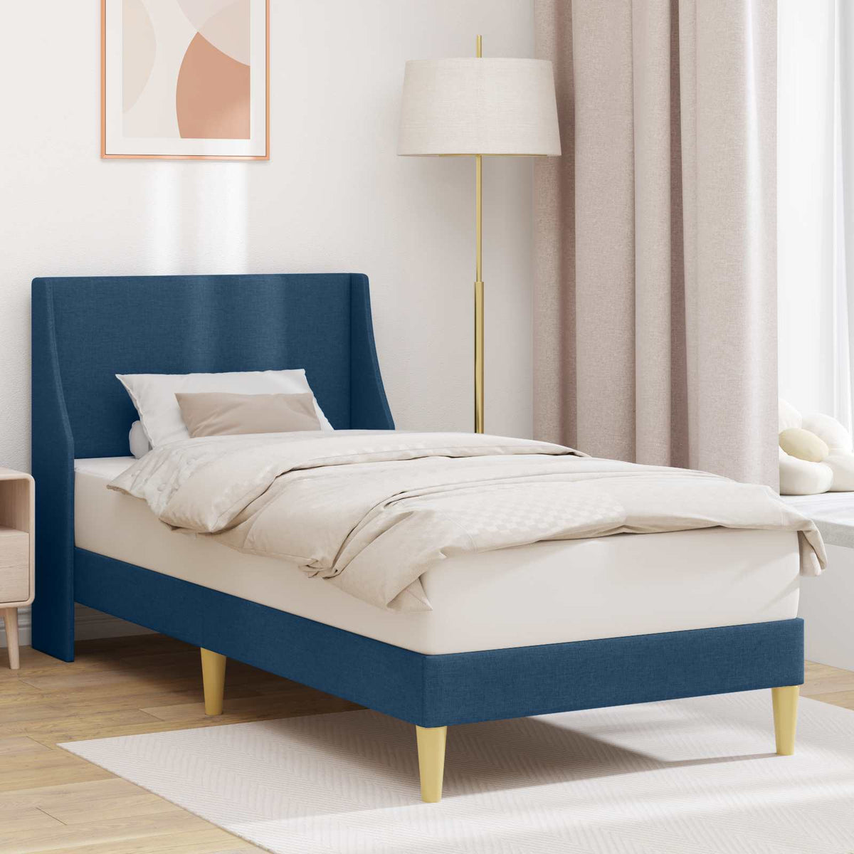 Vidaxl bedframe effen met hoofdeinde blauw 100 x 200 cm stof