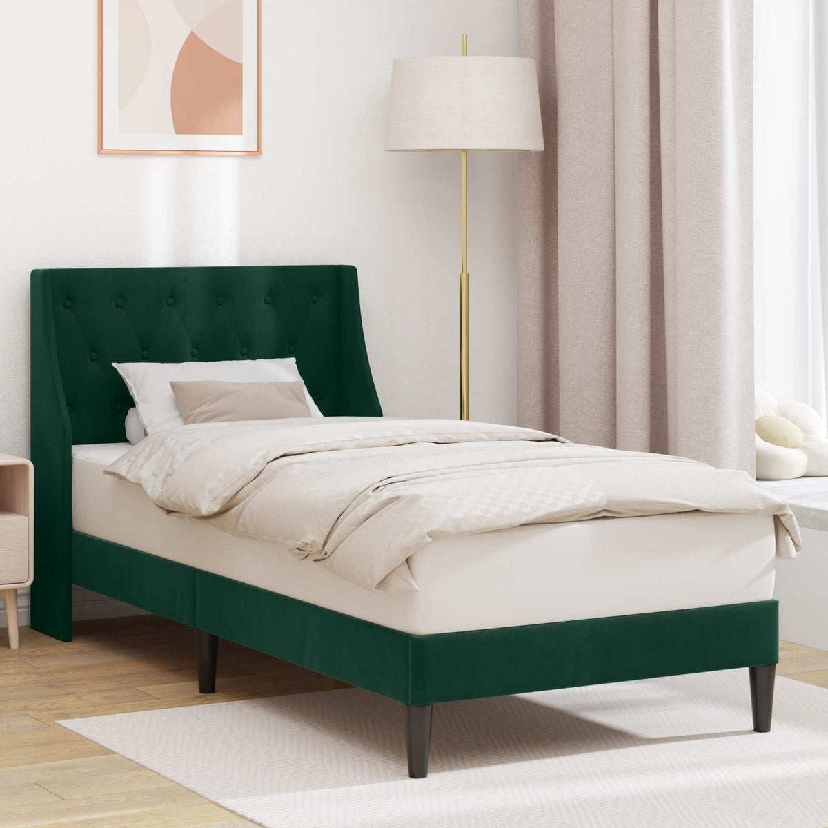 Vidaxl bedframe met hoofdeinde donkergroen 90 x 200 cm fluweel