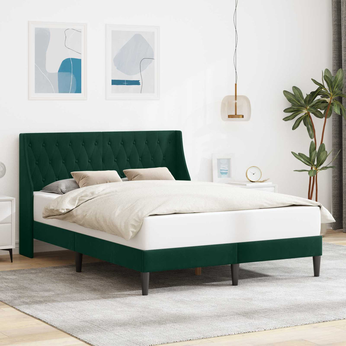 Vidaxl bedframe met hoofdeinde donkergroen 140 x 190 cm fluweel