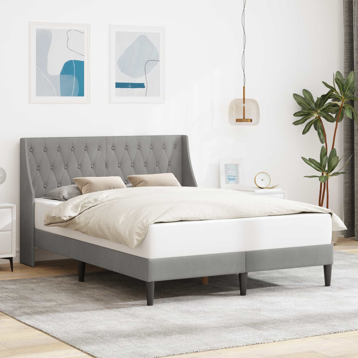 Vidaxl bedframe met hoofdeinde lichtgrijs 160 x 200 cm fluweel