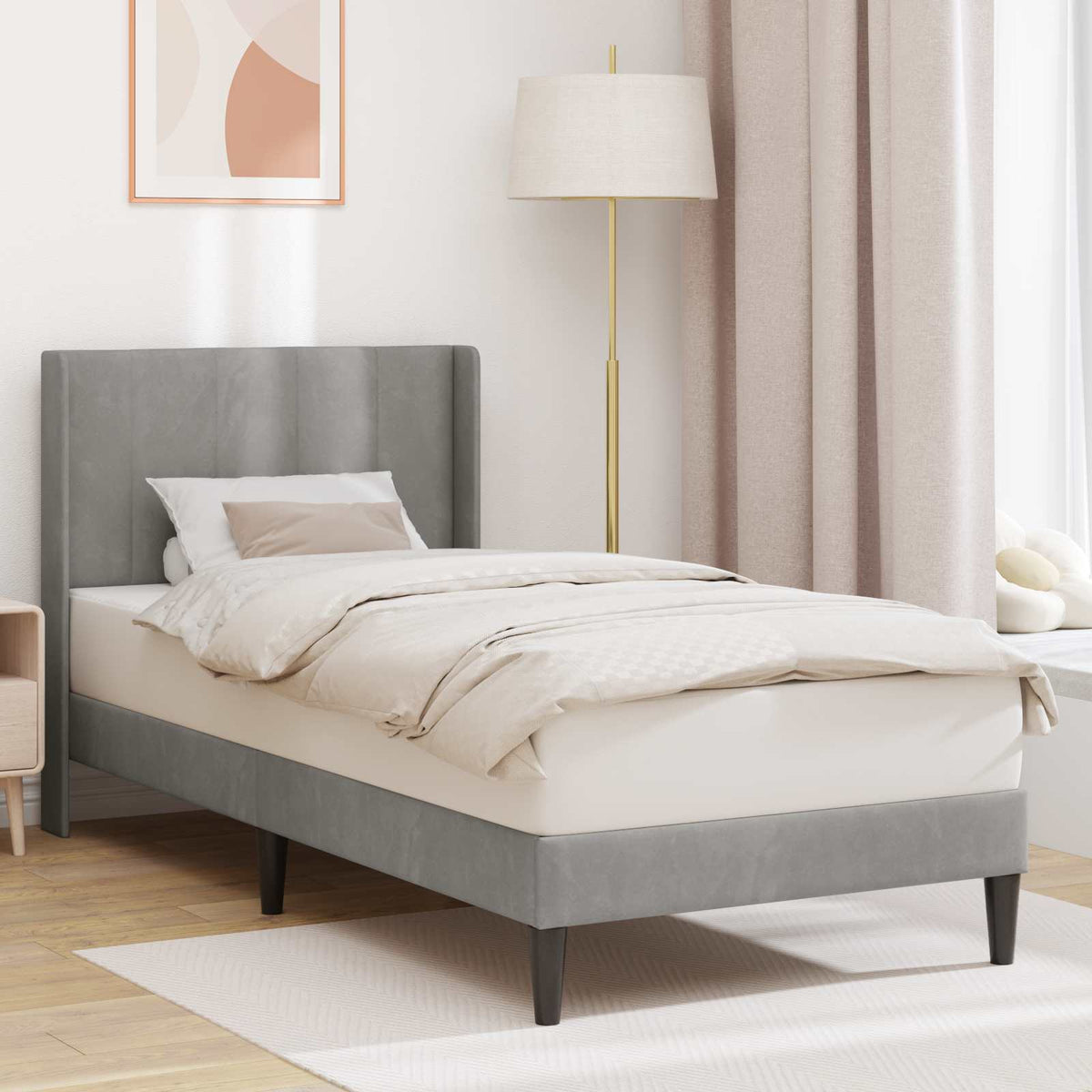 Vidaxl bedframe met hoofdeinde lichtgrijs 90 x 200 cm fluweel