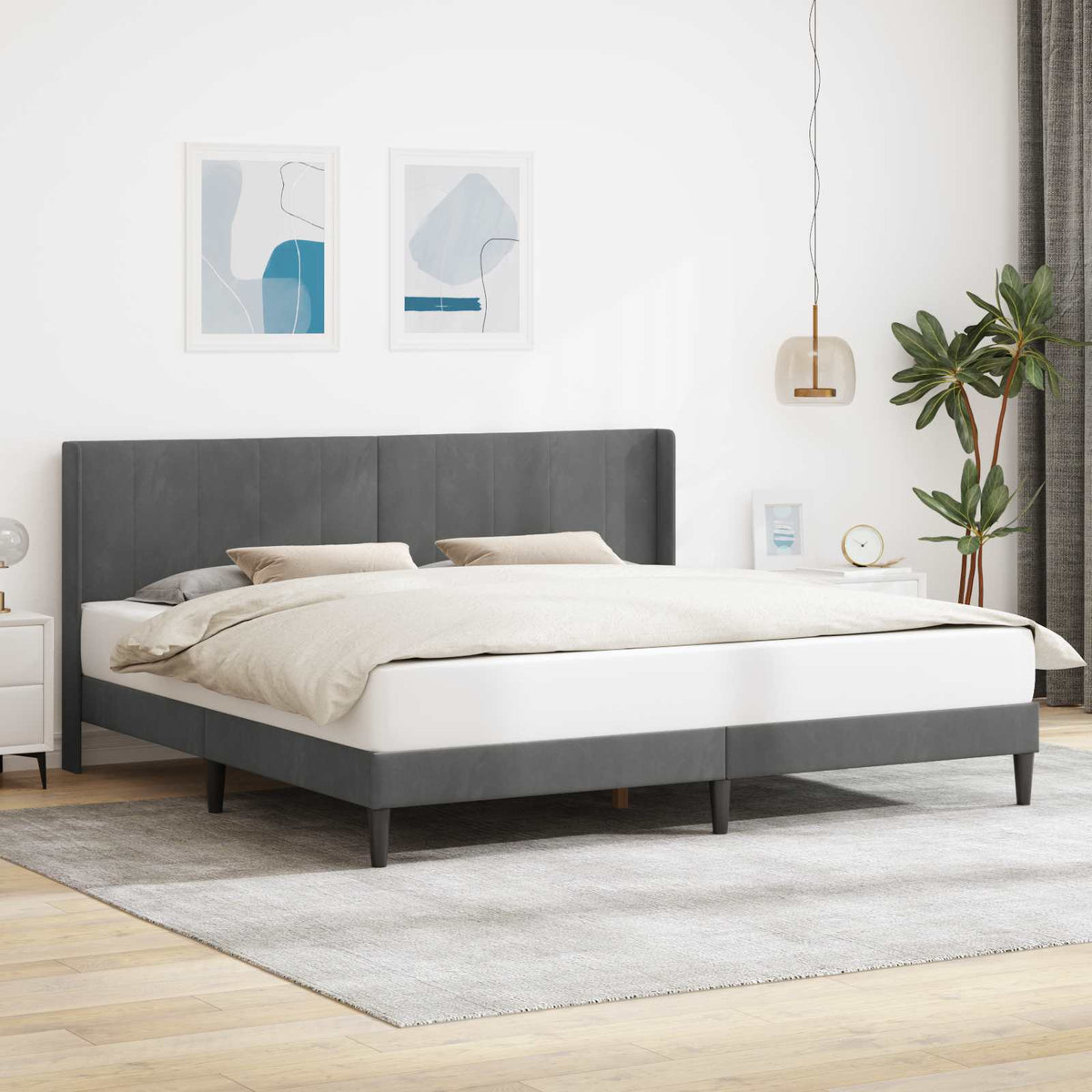 Vidaxl bedframe met hoofdeinde donkergrijs 200 x 200 cm fluweel