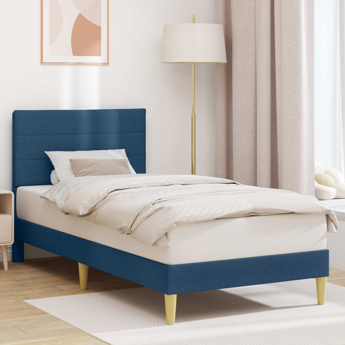 Vidaxl bedframe met hoofdeinde blauw 90 x 190 cm stof