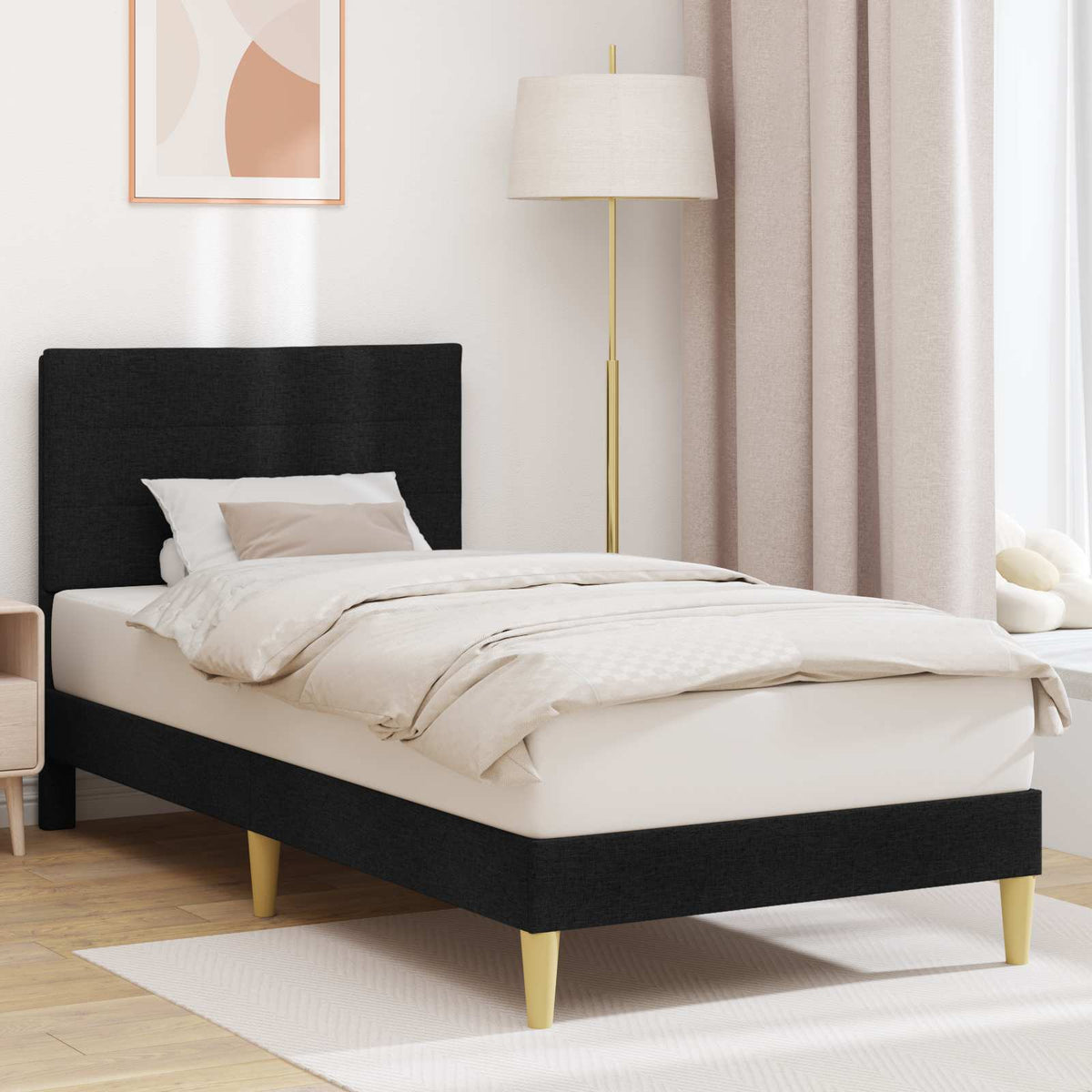 Vidaxl bedframe met hoofdeinde zwart 90 x 200 cm stof