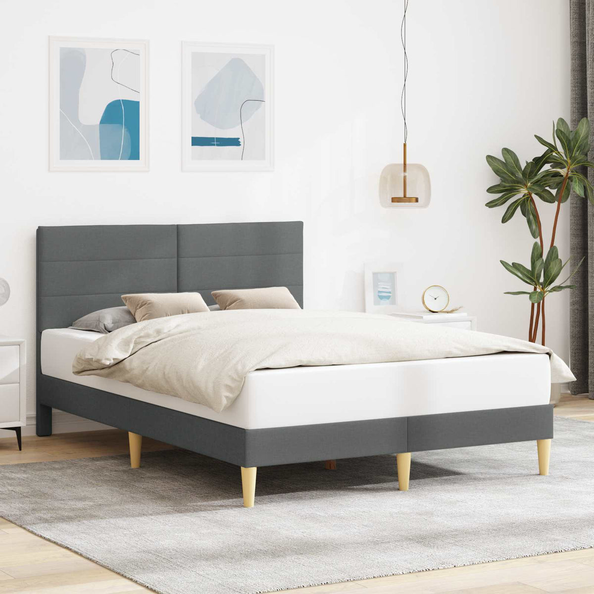 Vidaxl bedframe met hoofdeinde donkergrijs 120 x 190 cm stof