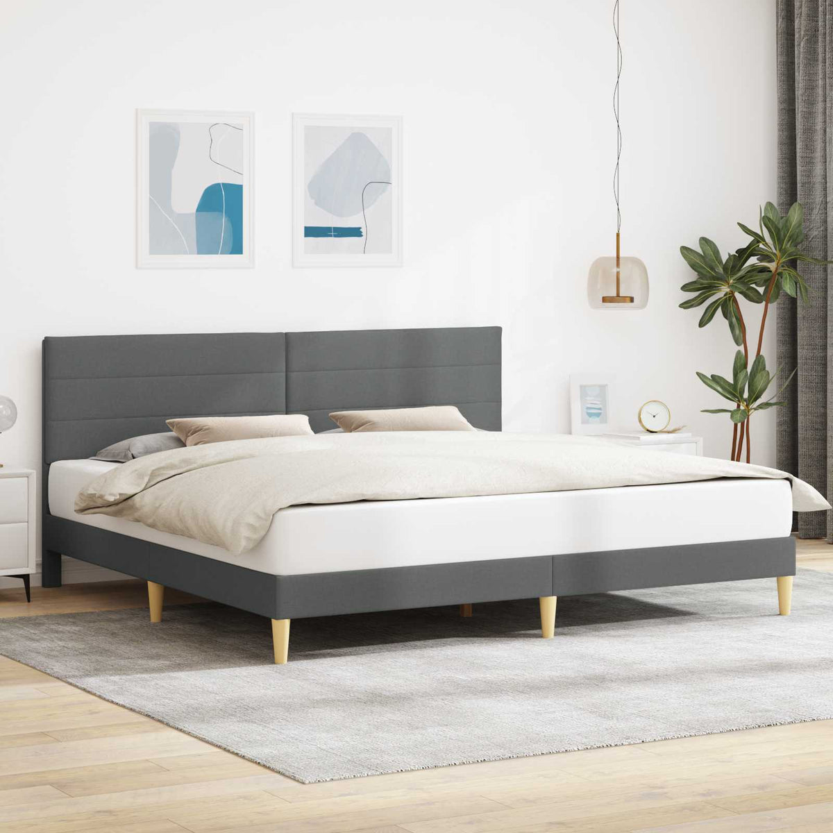 Vidaxl bedframe met hoofdeinde donkergrijs 180 x 200 cm stof
