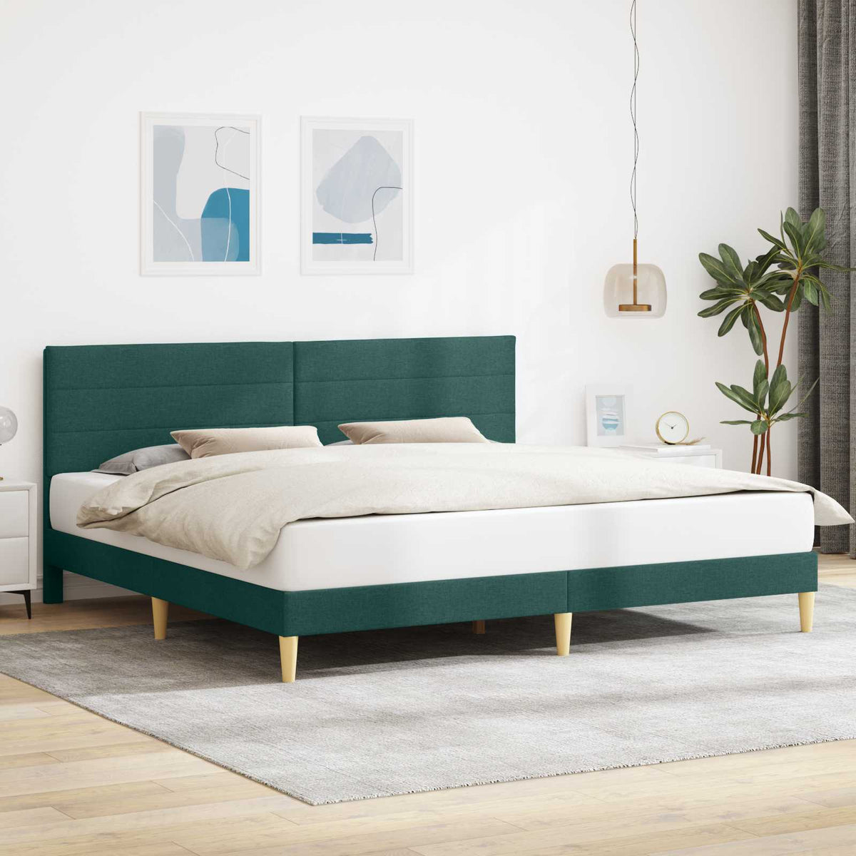 Vidaxl bedframe met hoofdeinde donkergroen 180 x 200 cm stof