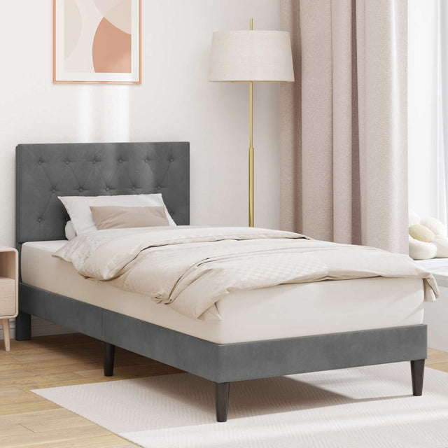 Vidaxl bedframe met hoofdeinde donkergrijs 90 x 190 cm fluweel