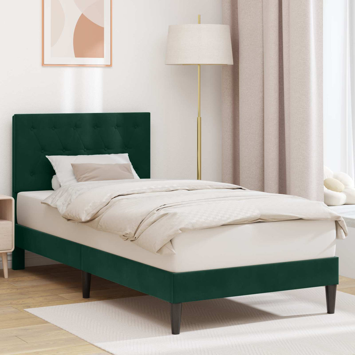 Vidaxl bedframe met hoofdeinde donkergroen 90 x 190 cm fluweel