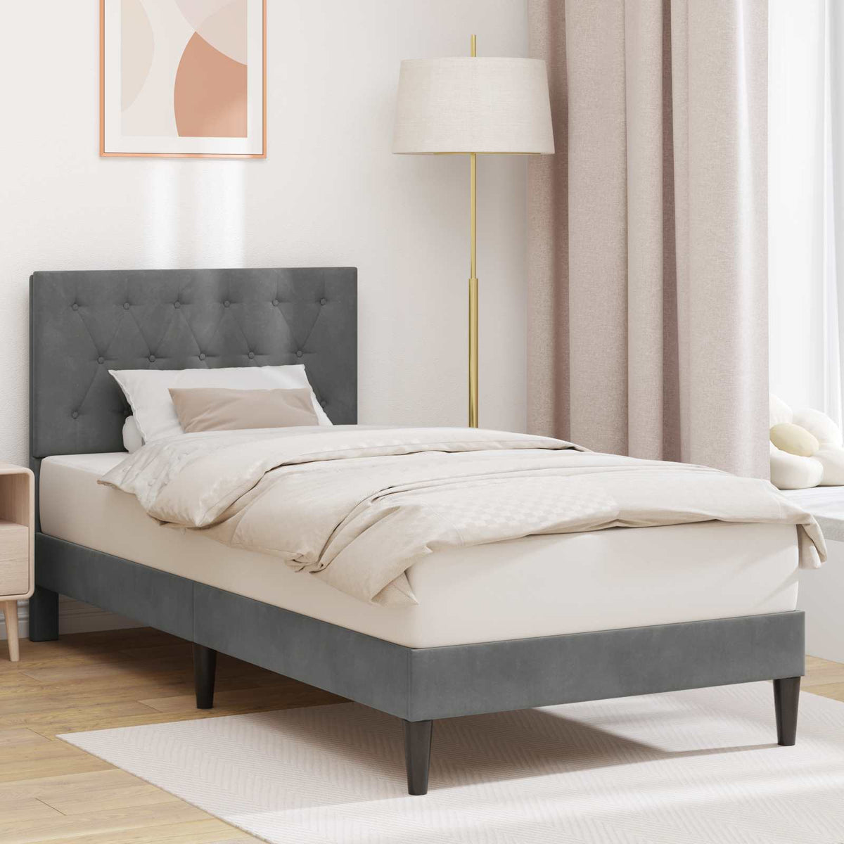 Vidaxl bedframe met hoofdeinde donkergrijs 90 x 200 cm fluweel