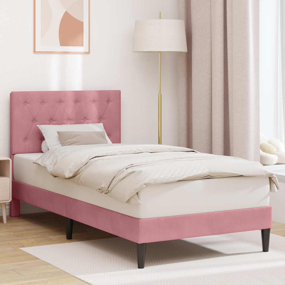 Vidaxl bedframe met hoofdeinde roze 100 x 200 cm fluweel