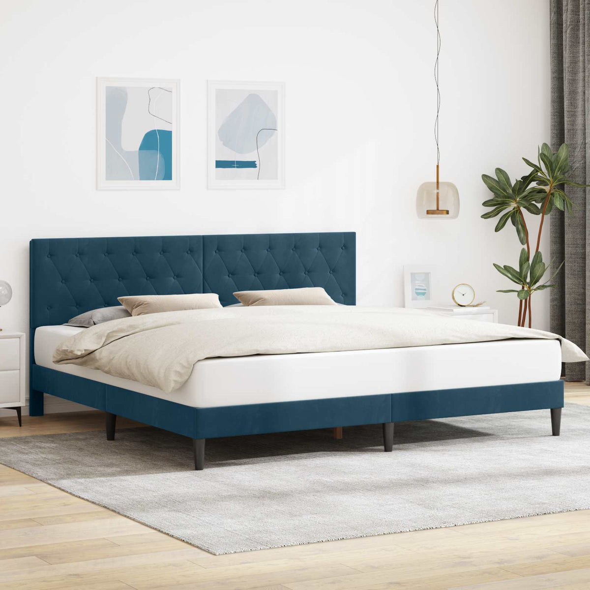 Vidaxl bedframe met hoofdeinde blauw 180 x 200 cm fluweel