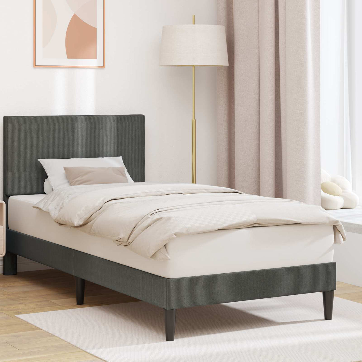 Vidaxl bedframe met hoofdeinde donkergrijs 90 x 190 cm katoen stof