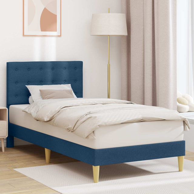 Vidaxl bedframe met hoofdeinde blauw 90 x 190 cm stof