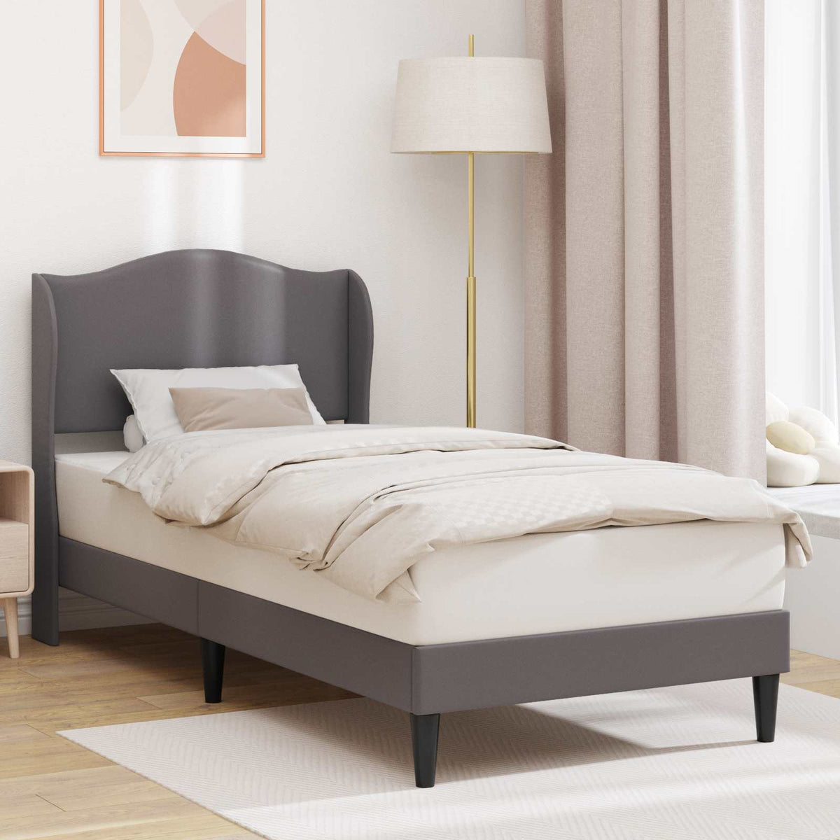 Vidaxl bedframe met hoofdeinde grijs 90 x 200 cm kunstleer