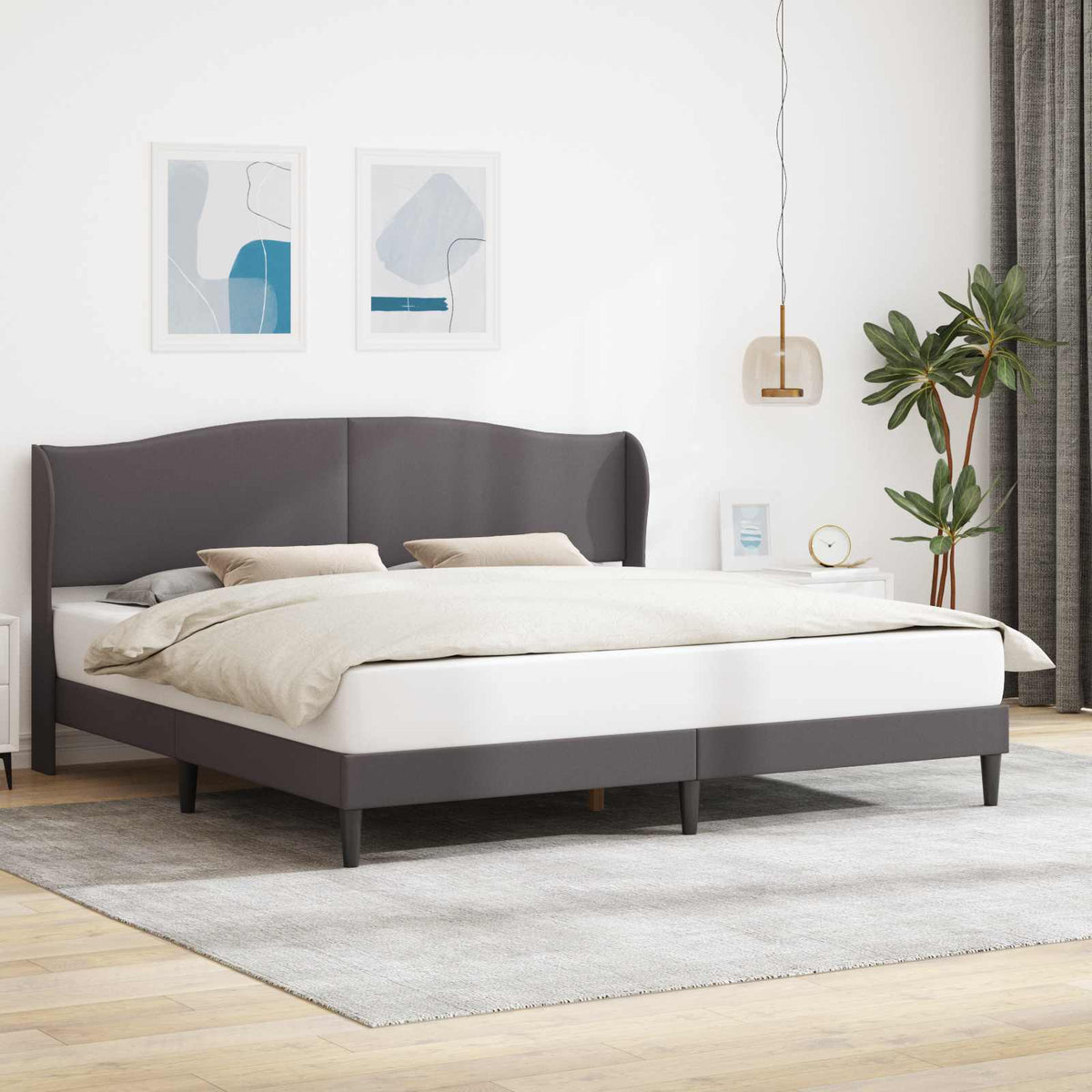 Vidaxl bedframe met hoofdeinde grijs 180 x 200 cm kunstleer