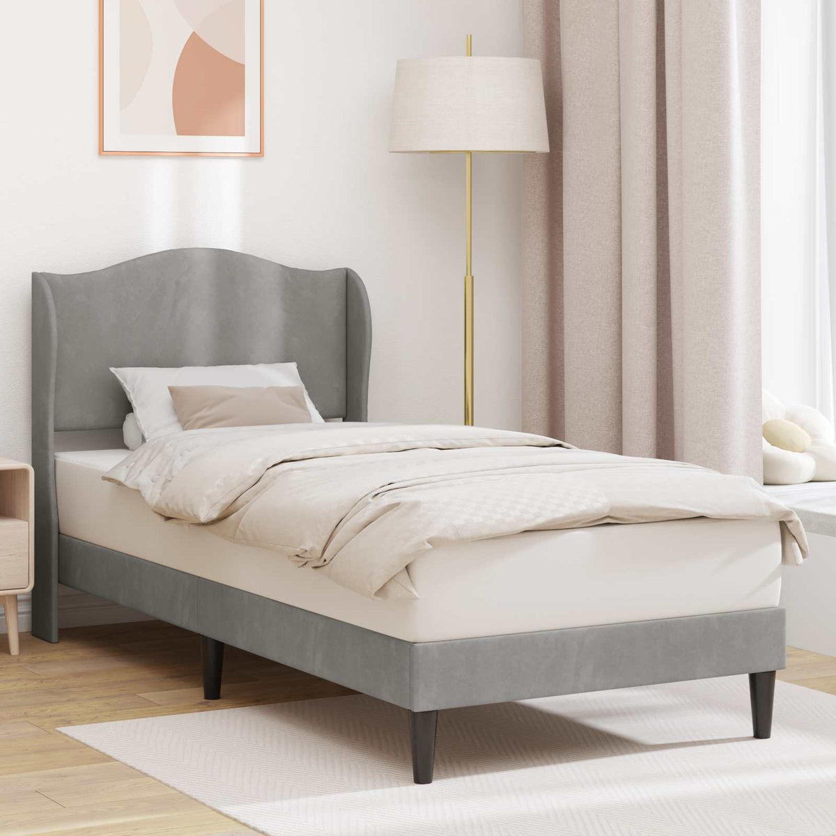 Vidaxl bedframe met hoofdeinde lichtgrijs 90 x 200 cm fluweel