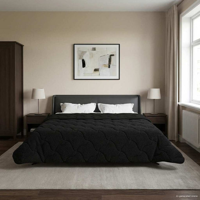 Vidaxl vol jaar dekbed zwart 200 x 200 cm microfiber en teddy fleece