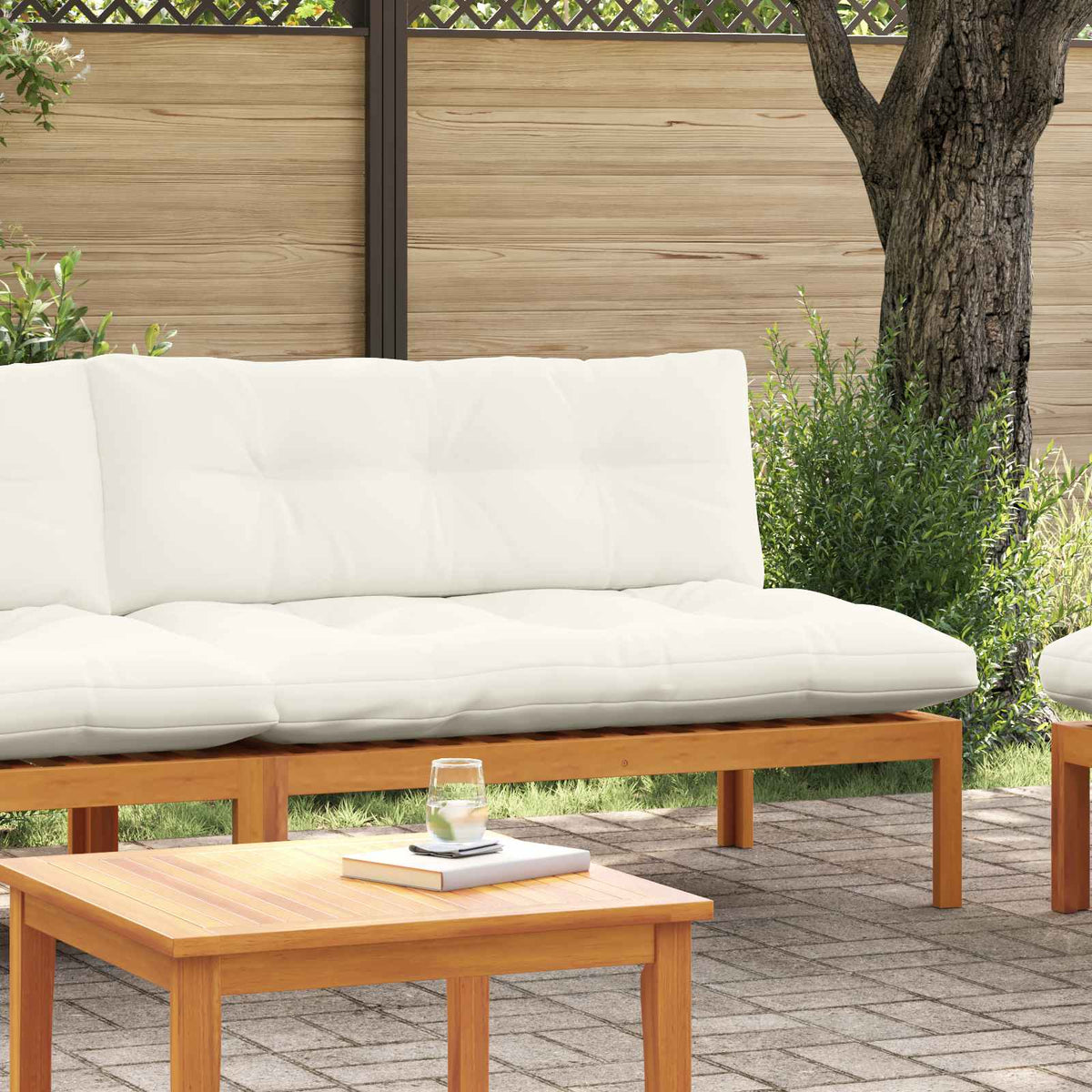 Vidaxl tuin midden sofa natuurlijk en crème wit acaciahout