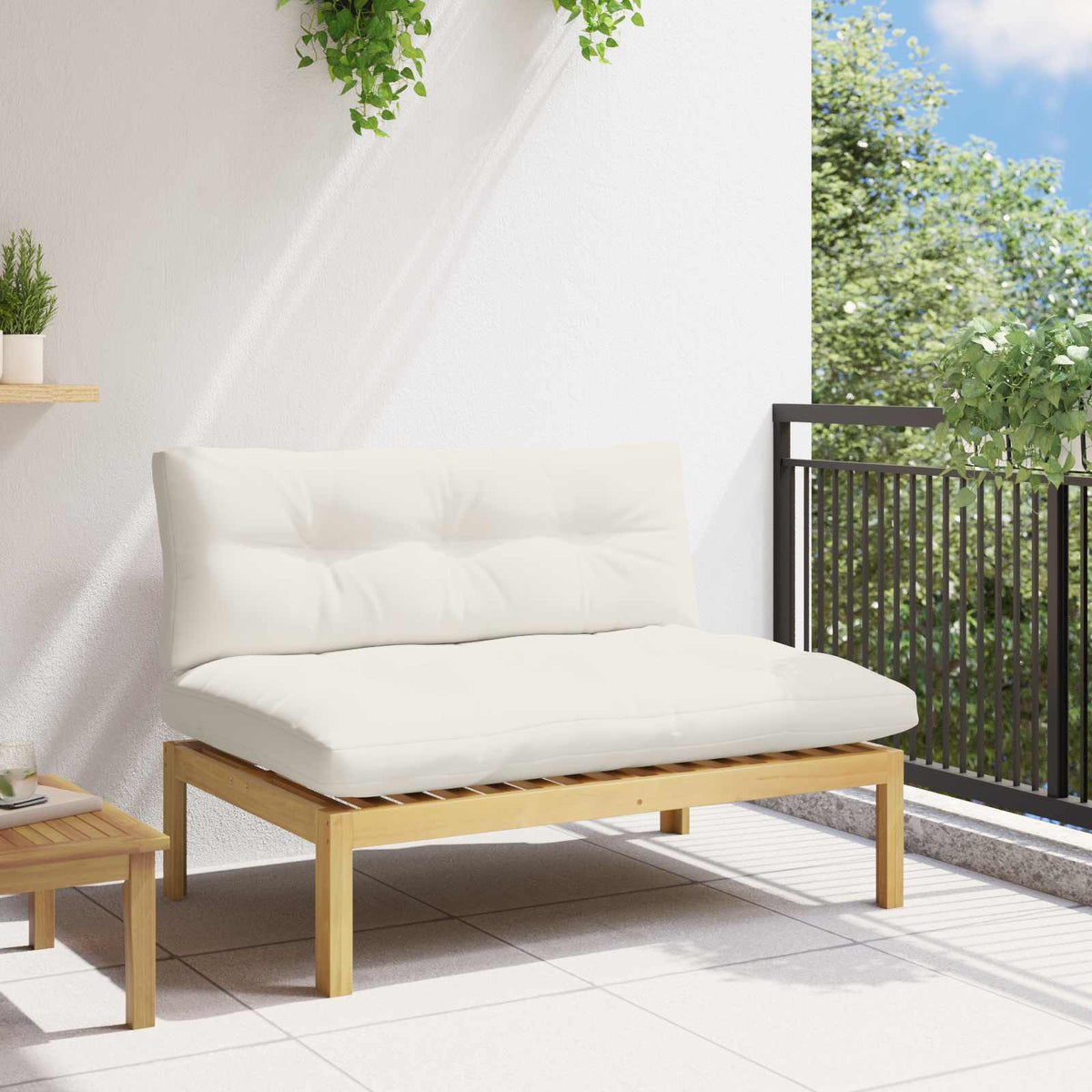 Vidaxl midden sofaset licht acacia en crème wit acaciahout