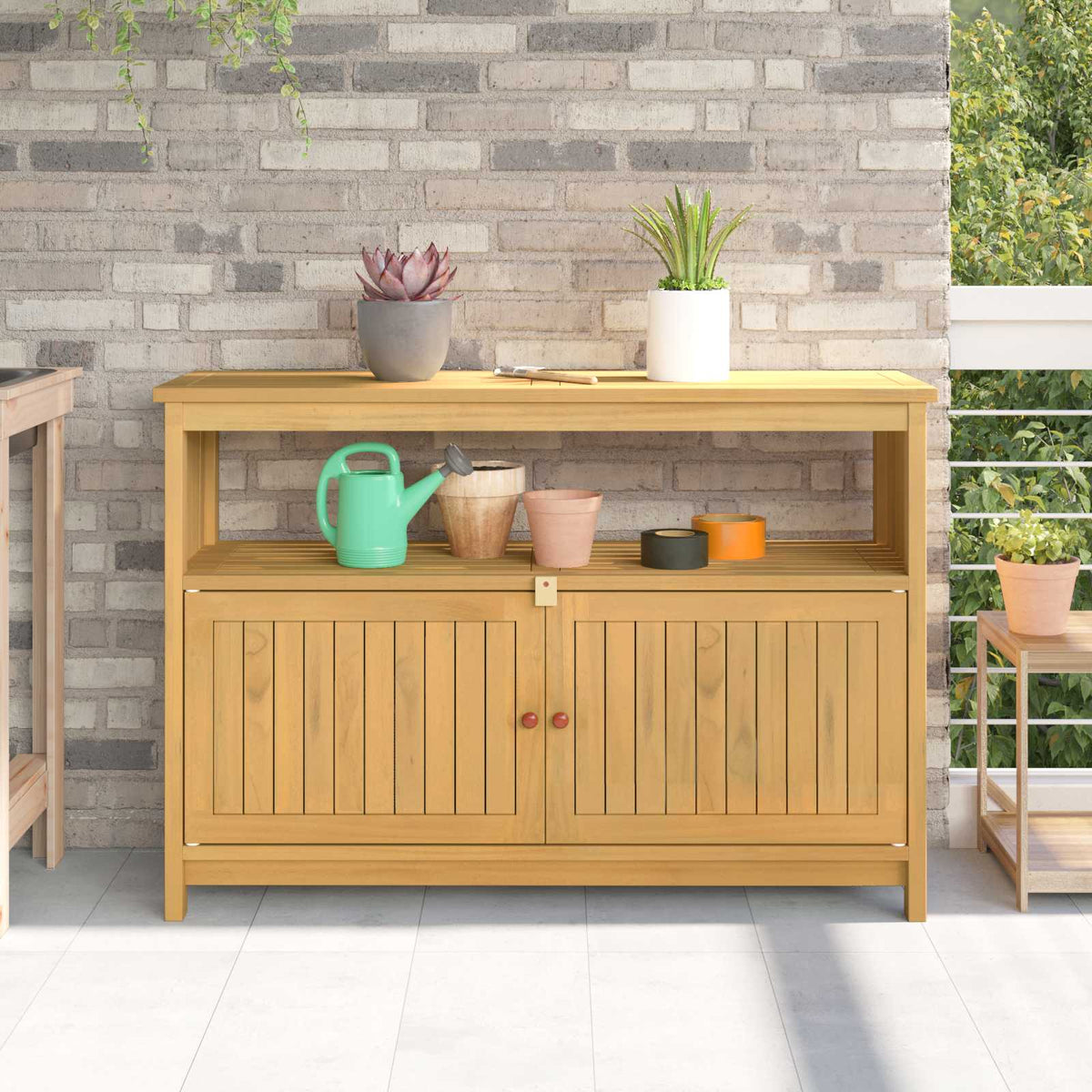 Vidaxl tuin console tafel met opslag licht acacia 110 x 35 x 75 cm