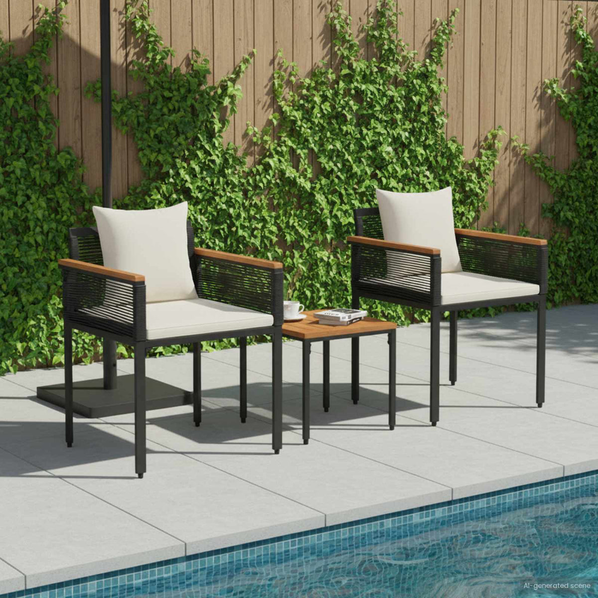 Vidaxl buitenmeubelset met kussen zwart en cream wit poly rattan