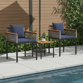 Vidaxl buitenmeubelset met kussen grijs en marineblauw poly rattan