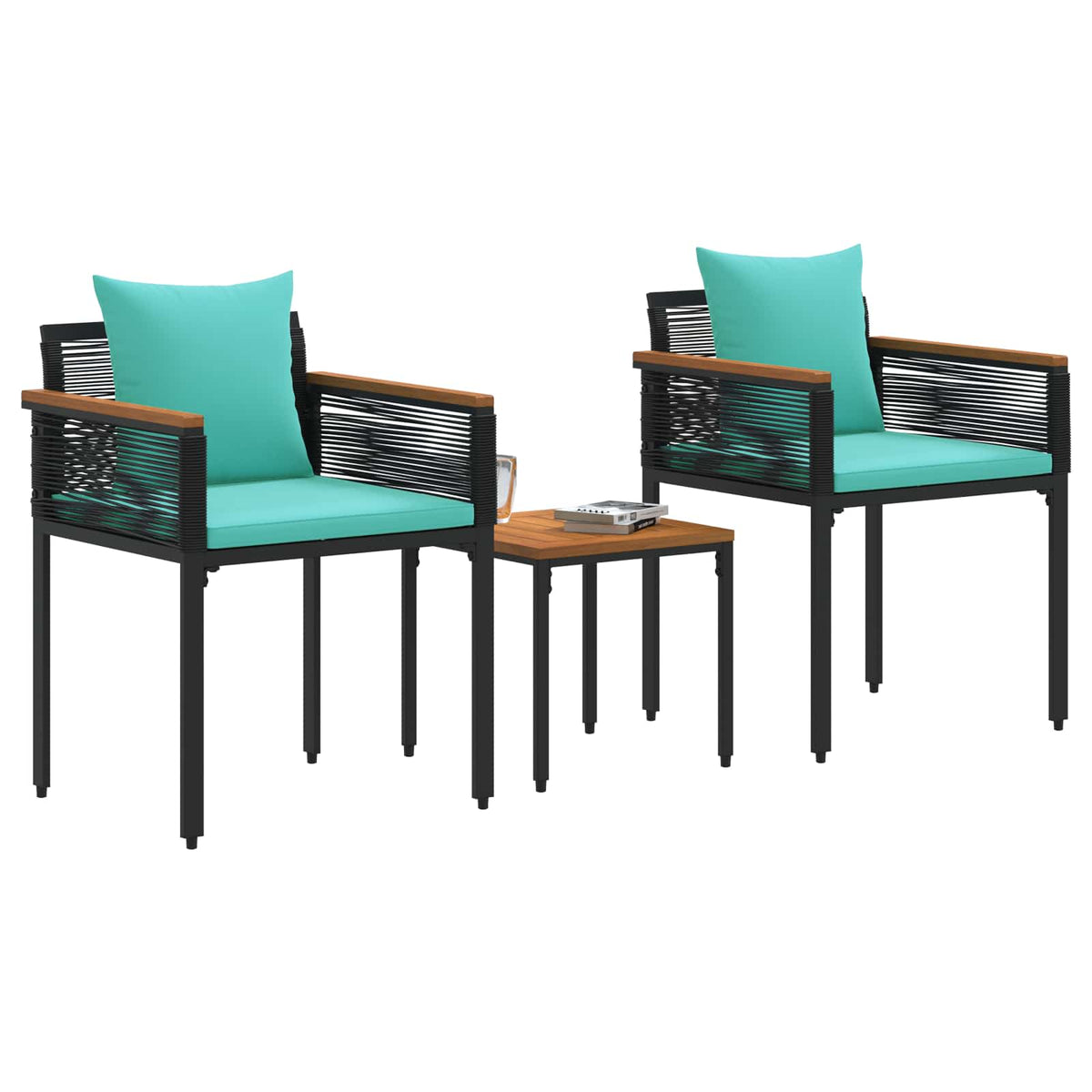Vidaxl buitenmeubelset met kussen zwart en turquoise poly rattan