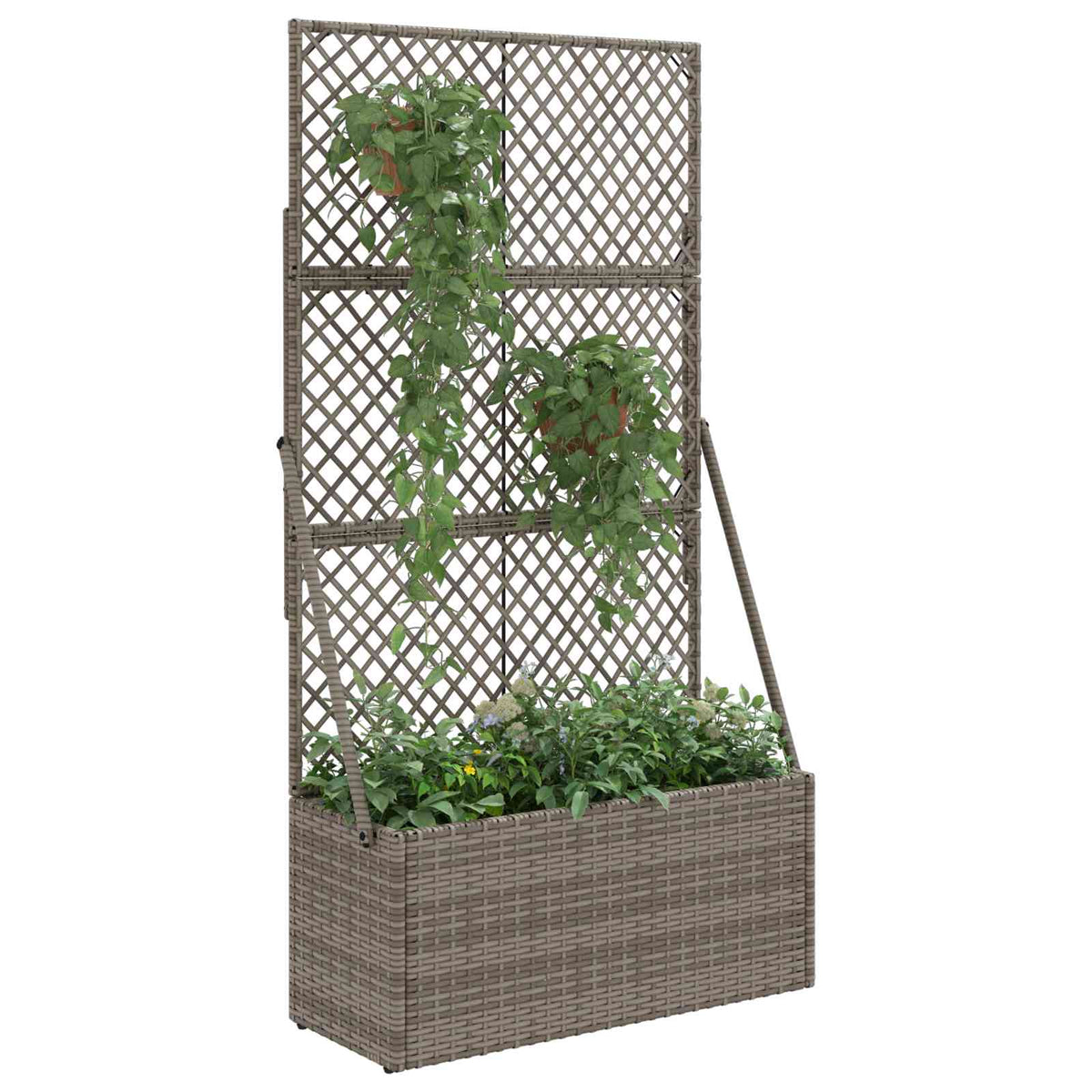 Vidaxl tuindruppel met trellis grijs 70 x 30 x 135 cm poly rattan