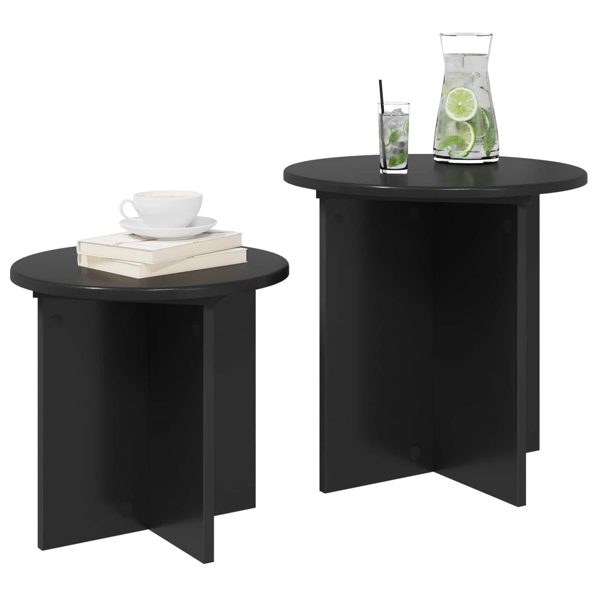 Vidaxl bijzettafelset 2 st zwart eiken ø 45 x 45 cm geconstrueerd hout