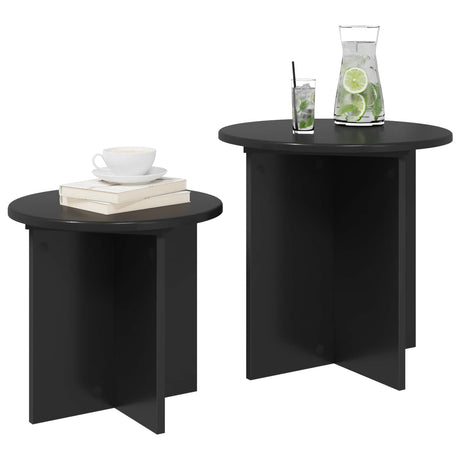 Vidaxl bijzettafelset 2 st zwart eiken ø 45 x 45 cm geconstrueerd hout