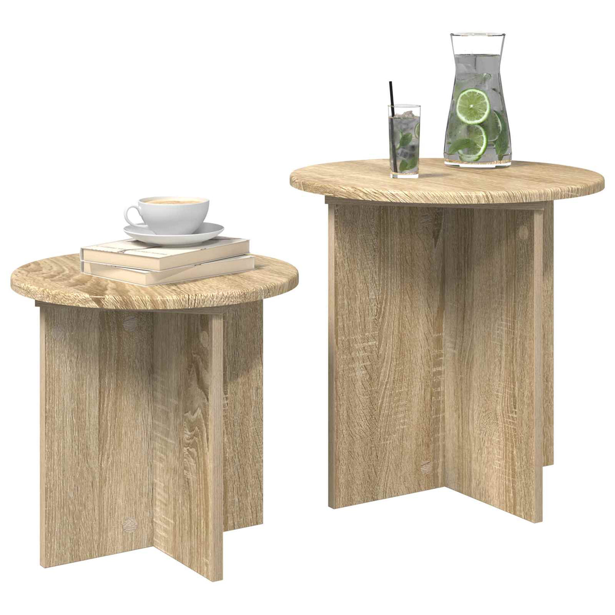 Vidaxl bijzettafelset 2 st sonoma eiken ø 45 x 45 cm