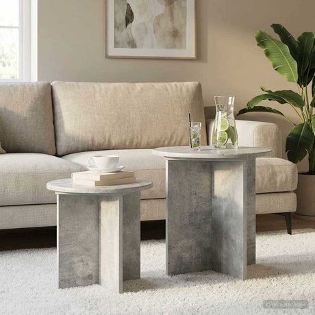 Vidaxl bijzettafelset 2 st betongrijs ø 45 x 45 cm geconstrueerd hout