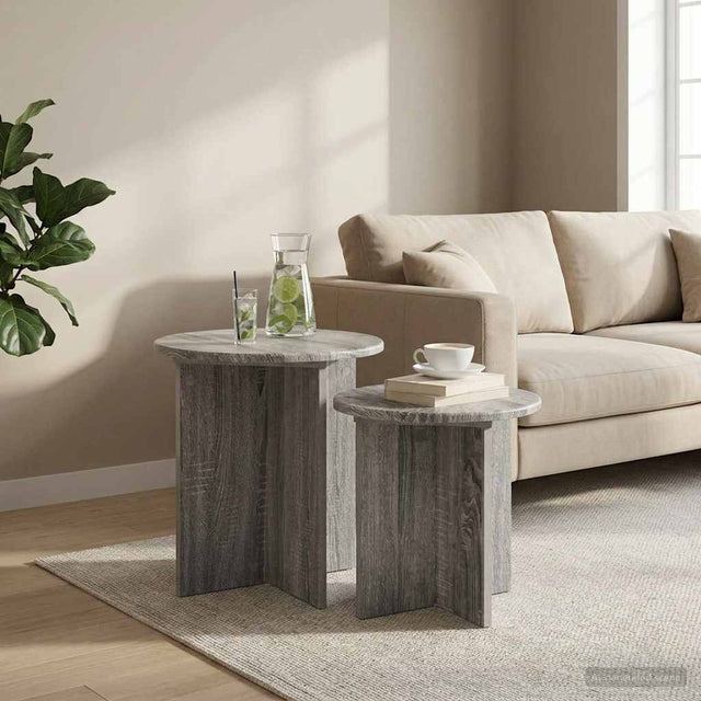 Vidaxl bijzettafelset 2 st grijs sonoma ø 45 x 45 cm