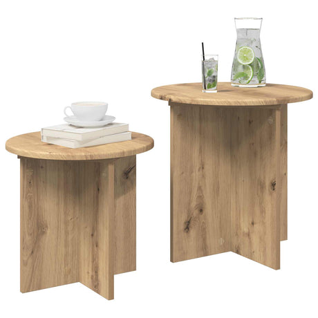 Vidaxl bijzettafelset 2 st artisanaal eiken ø 45 x 45 cm