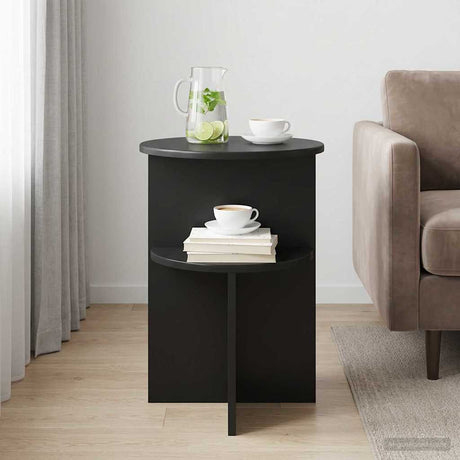 Vidaxl bijzettafel met opslag zwart eiken ø 39,5 x 55 cm bewerkt hout