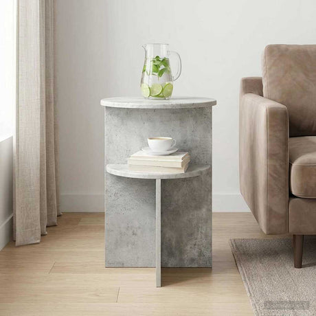 Vidaxl bijzettafel met opslag betongrijs ø 39,5 x 55 cm bewerkt hout