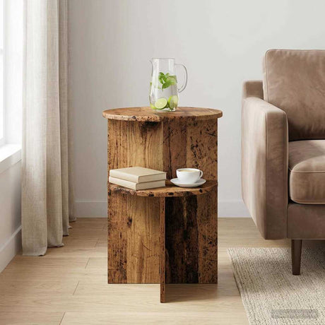 Vidaxl bijzettafel met opslag oud hout ø 39,5 x 55 cm bewerkt hout
